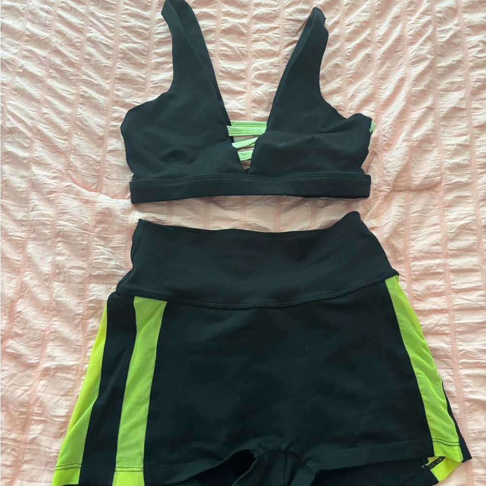 Bombshell Sportswear Black and Neon Green Sports Bra Set